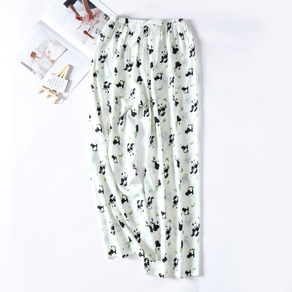 Pantalones de pijama de verano Source 45 de algodón y seda, pantalones anchos de nueve puntos para mujer, finos, talla grande, pantalones holgados para aire acondicionado, pantalones de playa