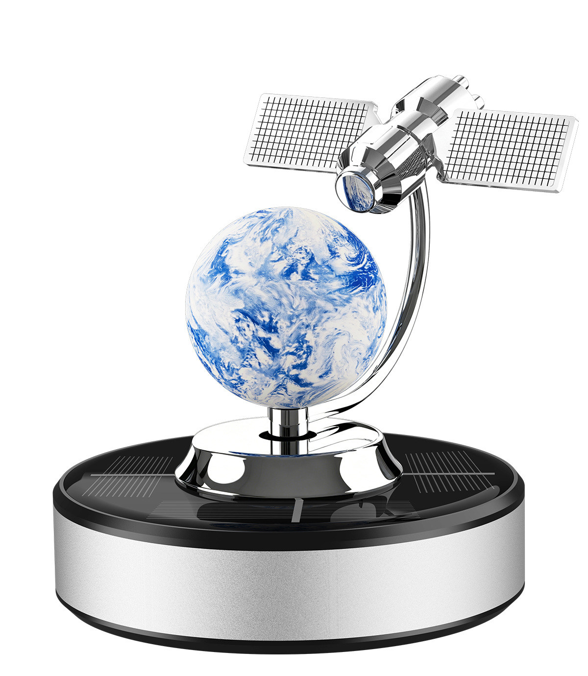 Solar-powered car perfume ornament, car fragrance dashboard decoration, rotating satellite earth globe interior car ornament