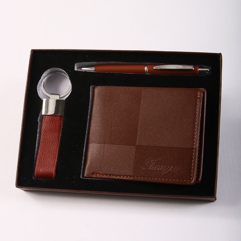 Regalo de empresa creativo Llavero de cuero para automóvil Cartera de cuero Bolígrafo de firma para papá y novio Regalo transfronterizo