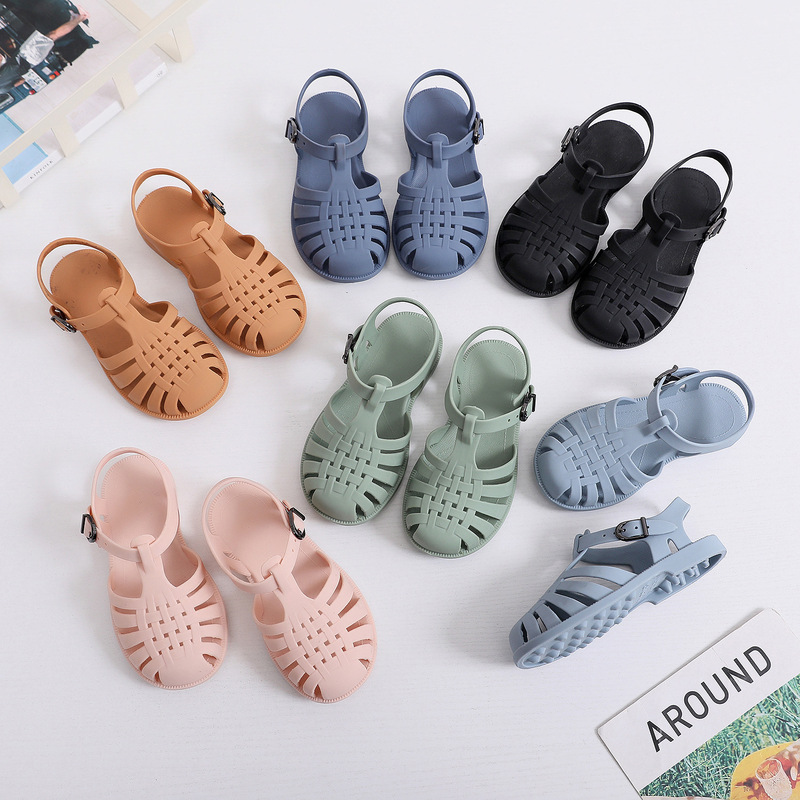 Children's Sandals for Spring and Summer, Boys' Soft-Soled Perforated Shoes, Girls' Flat Closed-Toe Jelly Shoes, Baby Sandals