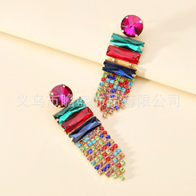 欧美时尚耳坠轻奢风复古仿宝石水钻流苏耳环女高级感新款耳饰批发