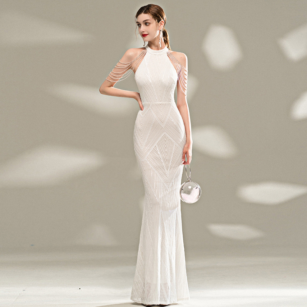 Evening dress women's banquet elegant high-end unique slim slimming host party performance long dress