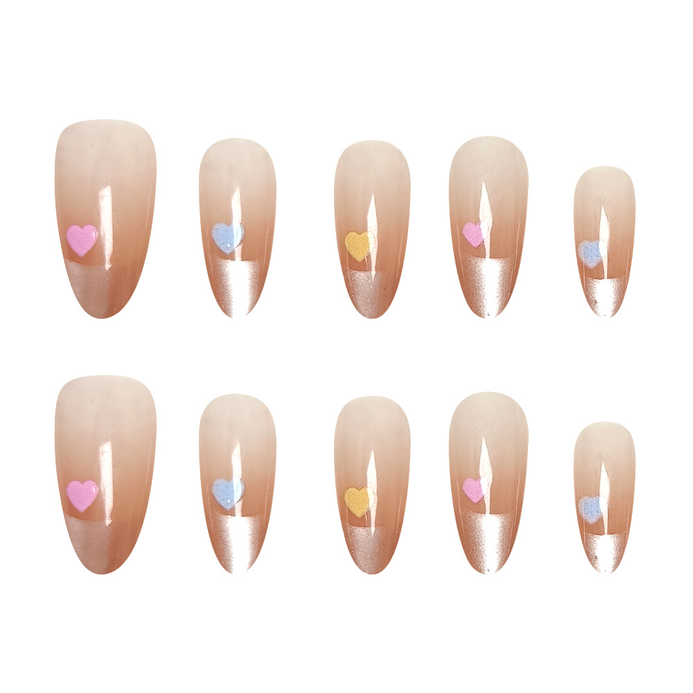 Puntas de uñas con forma de corazón al por mayor, pegatinas de uñas postizas sencillas y elegantes, juego de 10 piezas con efecto ojo de gato, uñas postizas hechas a mano.