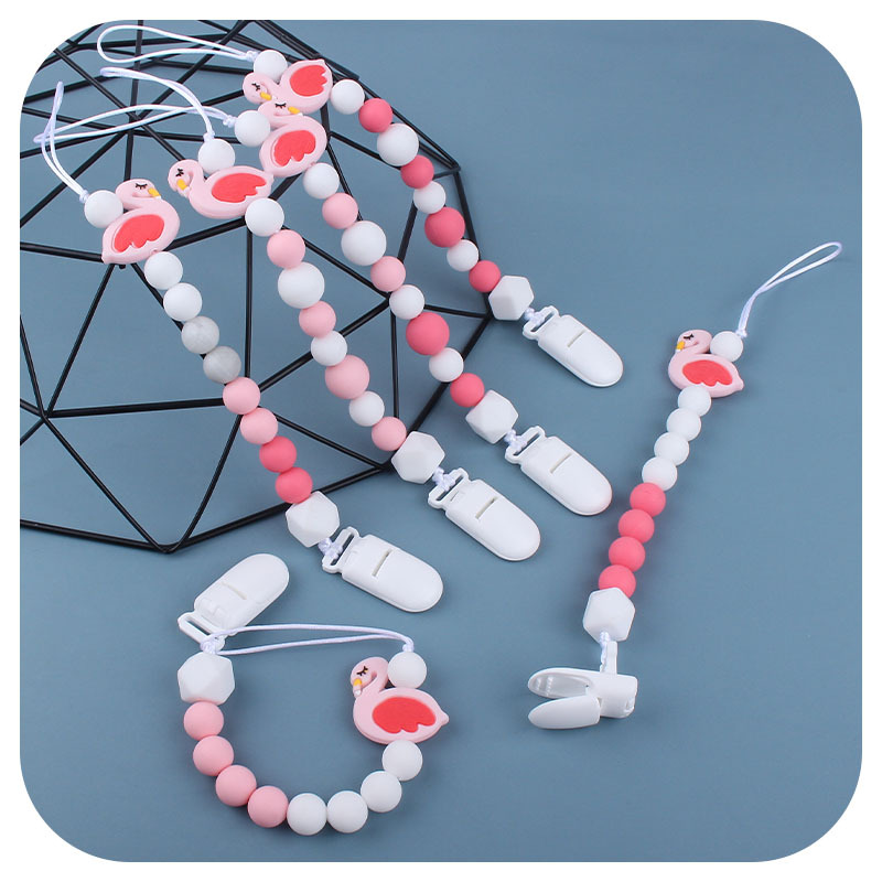 Bebé de dibujos animados animal Flamingo silicona teether bebé teether palo juguete teether pezón cadena anti-caída
