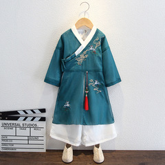 Mandarin Collar Men's New Chinese Style Tang Suit Summer Outfit Children's Short Sleeve Stylish Boys Thin Ancient Style Confucianism Performance Costume