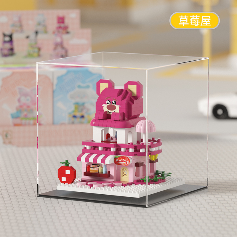 Compatible Le Strawberry Bear High Cartoon Doll Building Street View Blocks Jugues de puzzle para niños Decoraciones Regalos para chicas