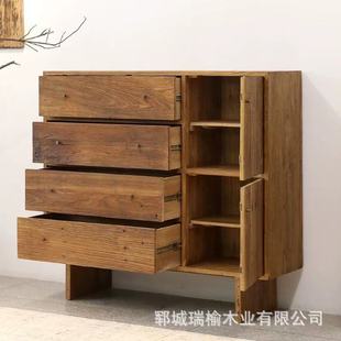 Quiet Style Old Elm Wood Sideboard Solid Wood Storage Cabinet Floor-to-Floor Cabinet Tall Sideboard Multi-Layer Entrance Cabinet