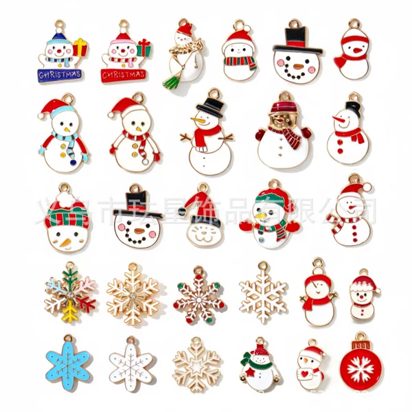 Christmas Alloy Pendant Oil Dropping Small Pendant DIY Earrings Necklace Bracelet Jewelry Accessories Christmas Snowman Snowflake