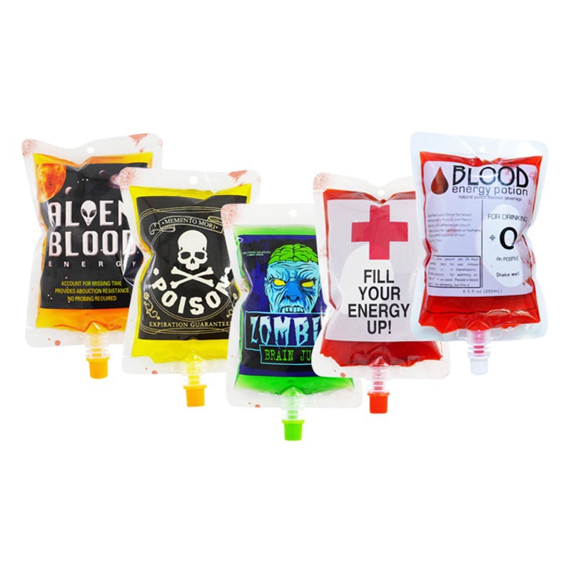 Halloween vampiro bolsa de boquilla de sangre bolsa de bebida de plasma bolsa de jugo 250ml bolsa creativa divertida