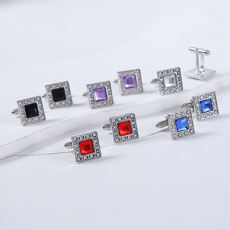 Diamond Square Shirt Cufflinks For Men's Suits And Formal Wear_voghion.com