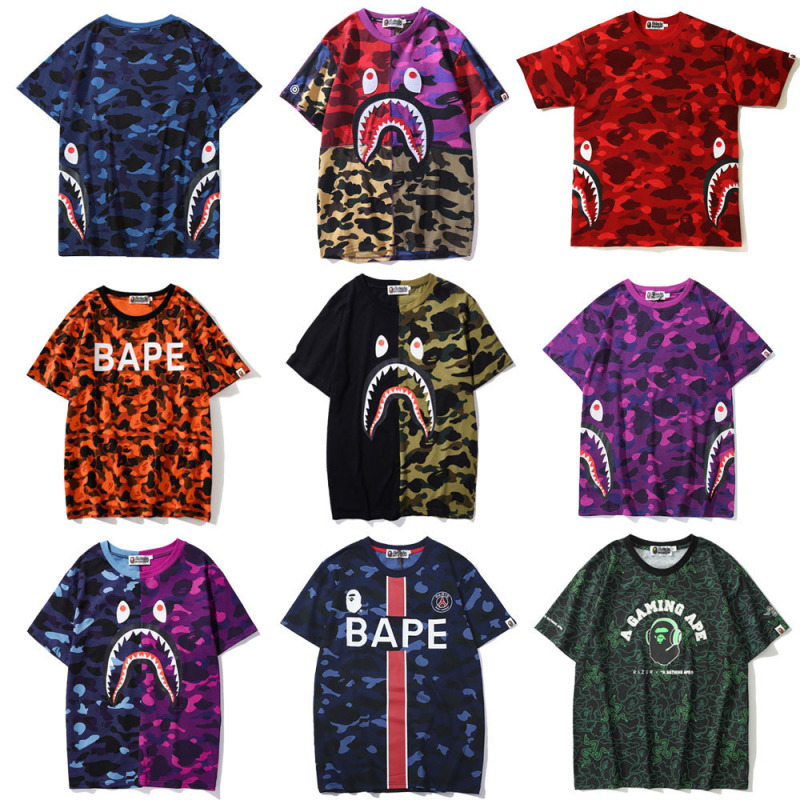 2026 Cross-Border Trendy Brand Bape Shark Head Camouflage T-Shirt 3D Digital Printing Loose Casual Short-Sleeved Full-Print Summer 2026 Cross-Border Trendy Brand Bape Shark Head Camouflage T-Shirt 3D Digital Printing Loose Casual Short-Sleeved Full-Print Summer