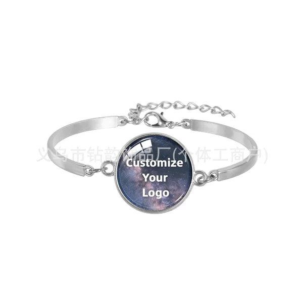 Customized Bracelets with 20mm Diameter Gemstone Patch Alloy Style Personalized Trendy Hand Ornaments Pendant Jewelry Wholesale