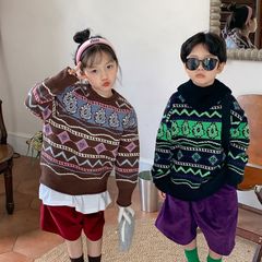 2024 Spring Boys' and Girls' Korean-style Personalized Cropped-Edge Sweater | Thickened Round-Neck Knitted Pullover for Kids