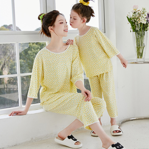 Summer children's Modal home clothes set, big children's thin cloud oxygen cotton boys and girls parent-child air-conditioned pajamas