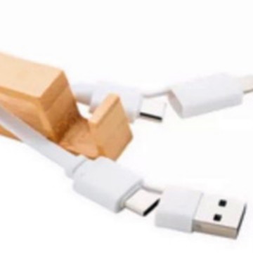 Cross-border two-for-two bamboo support data cable charging cable environmentally friendly wheat straw GRS biodegradable USB cable carabiner
