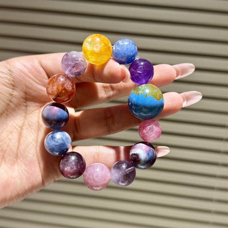 天然星空多宝水晶手链地球玛瑙紫水晶月光石紫锂云母多宝手链|undefined
