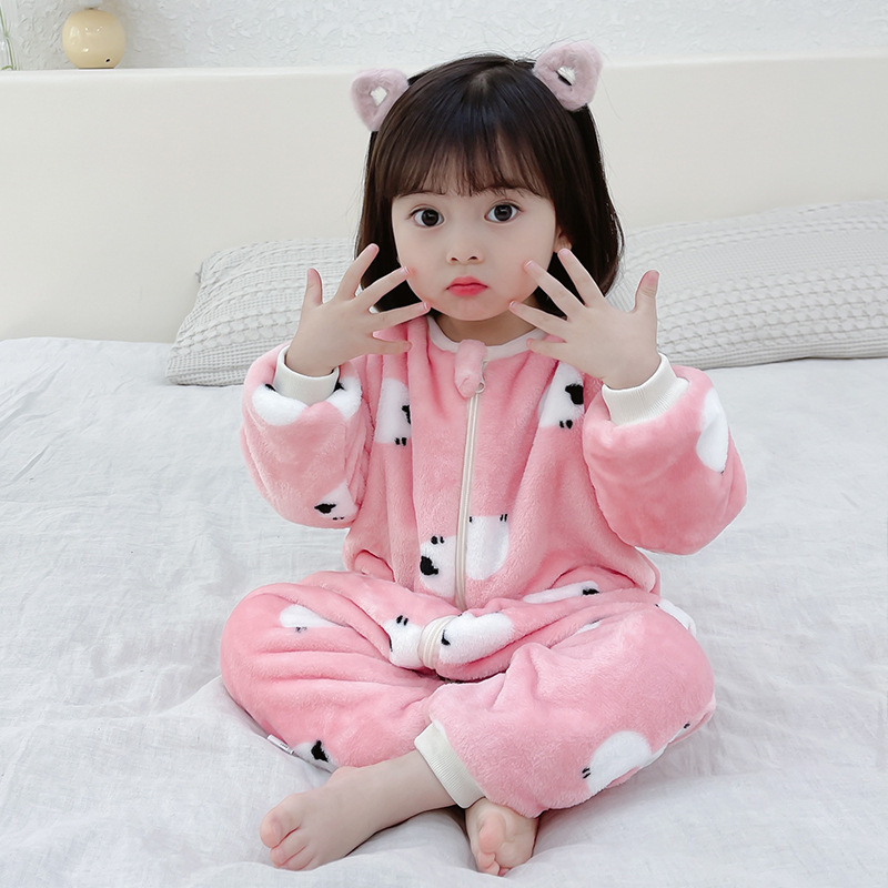 Nuevos pijamas de una pieza para niños y niñas de doble capa engrosada mameluco bebé cálido homewear ropa para niños bebé saco de dormir