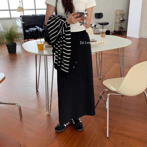 Gray High-waisted Straight-leg Casual Skirt Women's Spring and Autumn New Korean-style Hip-covering Slimming Split Lazy Mid-length Skirt