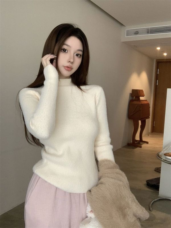 加绒加厚高领打底毛衣女冬季新款内搭修身显瘦保暖长袖针织衫上衣|undefined