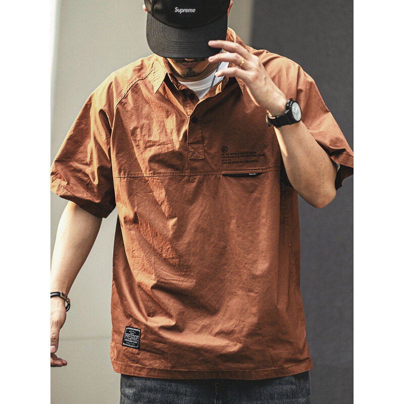 American Retro Shirt Collar Workwear Short-Sleeved Polo Shirt Men's Loose 2026 Summer New Casual Half-Sleeved T-Shirt