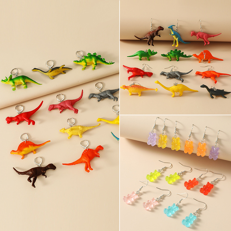 Ensemble De Boucles D&#39;oreilles Dinosaures En Forme D&#39;ours Gommeux Colorés En Gros Nihaojewelry display picture 1