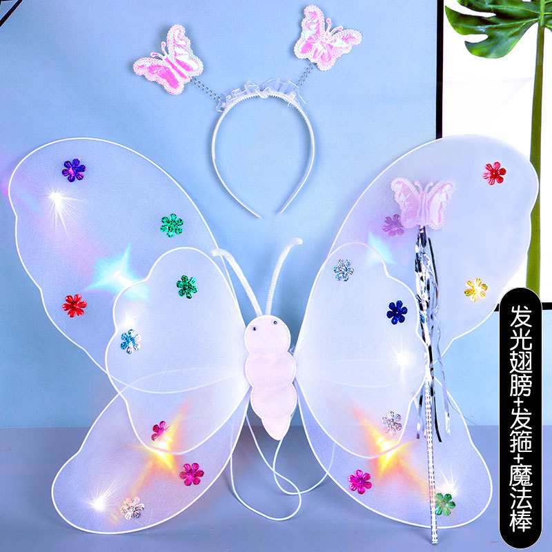 Set de Alas de Mariposa Luminosas Set de 3 Piezas de Poliéster, Luminoso para Día del Niño y Cosplay