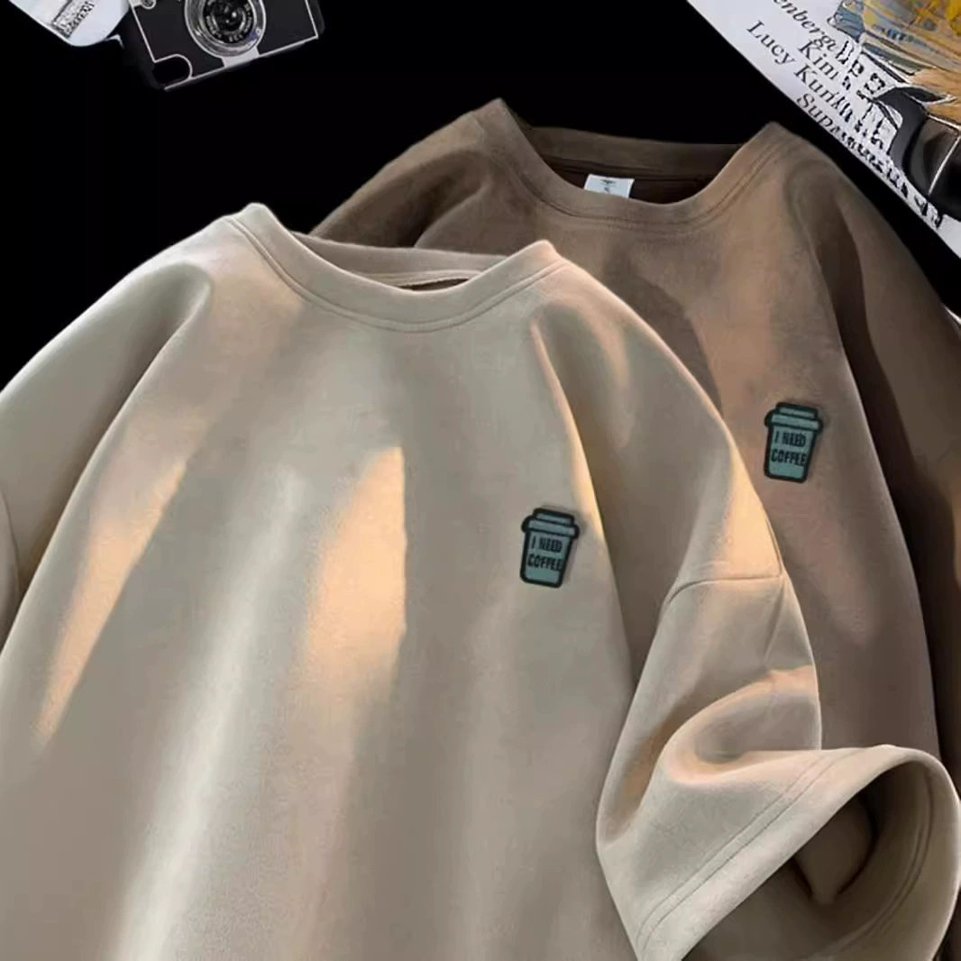 220 г весовая футболка с короткими рукавами высокого веса для мужчин летом ретро прилив принт свободная одежда замшевая половина рукава