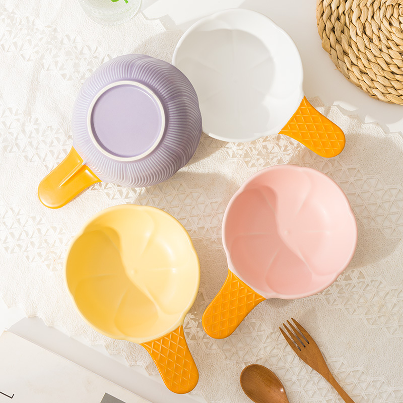 Hogar de los niños de dibujos animados helado tazón bajo vidriado mango irregular tazón de cerámica especialmente hermoso tazón de postre de verano