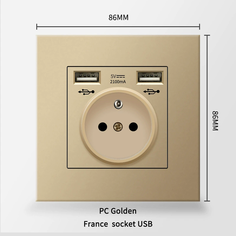 86 евростандартная панель розетки с французской вставкой, Type-C + USB, европейский стандарт 16A, стеклянная панель