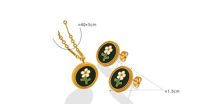 New Accessories Titanium Steel Clavicle Chain Oil-Spot Glaze Flowers Necklace Earrings Jewelry Set