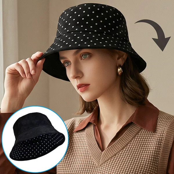 Trendy Melard polka dot fisherman hat, autumn/winter style, reversible bucket hat, retro design, makes the face look smaller, casual and versatile, women's hat