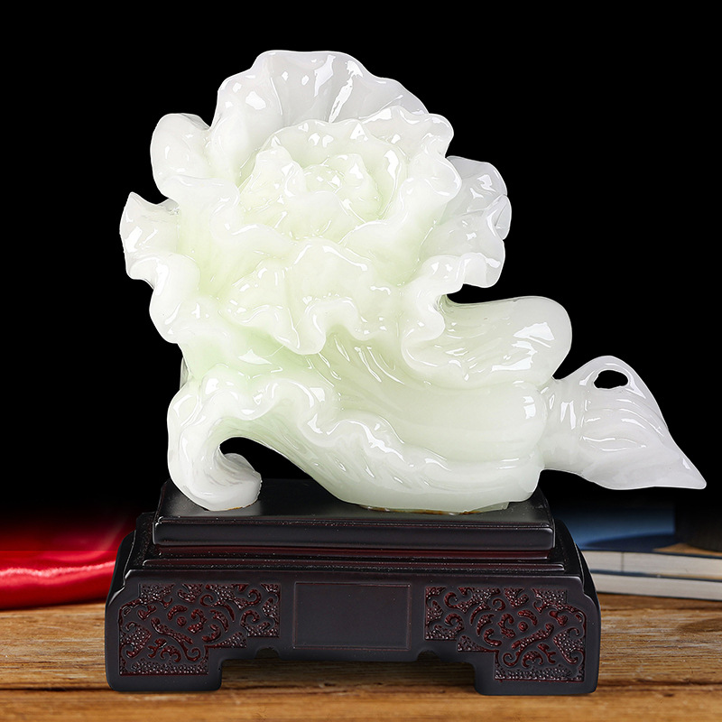 玉白菜摆件招财阿富汗玉石摆件客厅玄关装饰品乔迁新居礼物高档