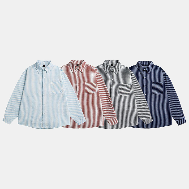 Confucian and Japanese Style Retro Vertical Stripe College Style Long Sleeve Shirt Men's and Women's Trendy Brand Loose Neutral All-match Cardigan Shirt