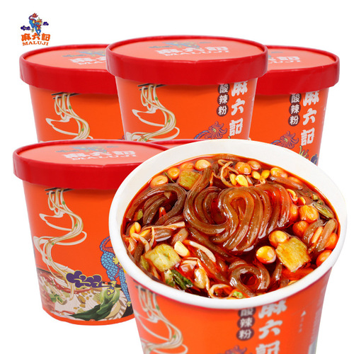 Ma Liu Ji Hot and Sour Glass Noodles, Sweet Potato Flour, Instant Boil-in-Bag Convenience Cereal, Breakfast for Lazy People, Snack Food, 6-Pack, Shipped Directly