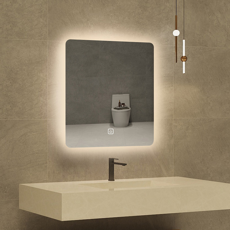 Square Minimalist Smart Bathroom Mirror for Toilet, Wall-Mounted Anti-Fog LED Vanity Mirror with Sensor and Lighting for Makeup
