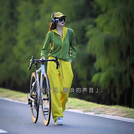 欧洲站时尚运动风减龄长裤一整套纽扣假两件长袖连帽上衣两件套女