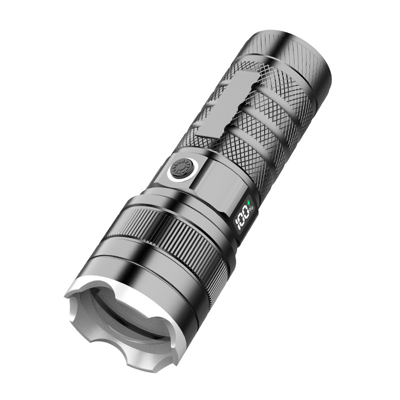 Linterna láser de pantalla eléctrica LCD lateral T Linterna de zoom telescópico de largo alcance Linterna de campamento de aventura de luz fuerte al aire libre