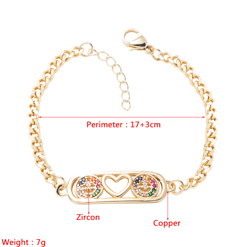 Fashion New Copper-plated Real Gold Micro-encrusted Zircon Heart Smiley Bracelet display picture 1