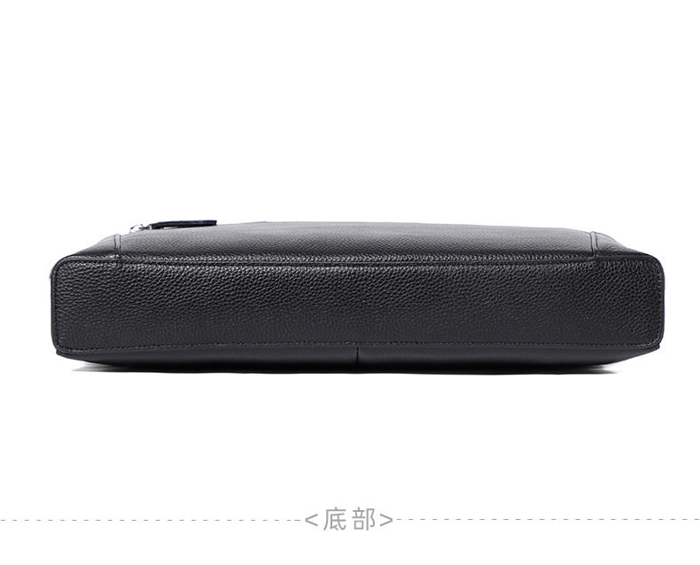Cặp công sở mỏng da bò thật hai dây kéo, túi xách tay đeo chéo vai cho nam, đựng laptop 14 inch, 38,5×6×28 cm — Màu đen chi tiết 17