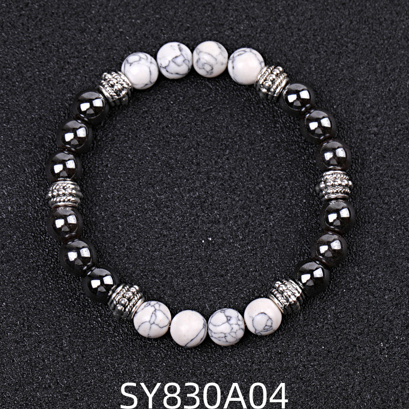 SY830A04 Synthetic White Pine + Black Iron Ore Drum Bead Bracelet
