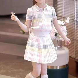 女童针织套装夏季2026新款儿童洋气开衫上衣女孩夏装半身裙两件套