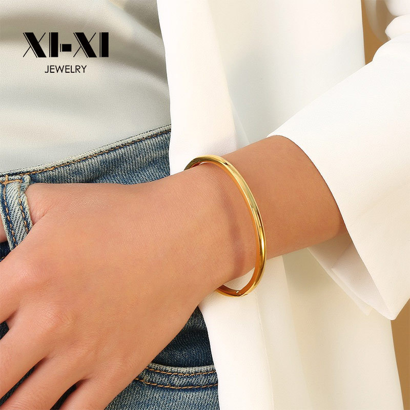 Foreign Trade Xixi Jewelry Fashion Simple Bracelet Stainless Steel Versatile Glossy Bracelet Titanium Steel Non-Fading Plain Ring Bracelet