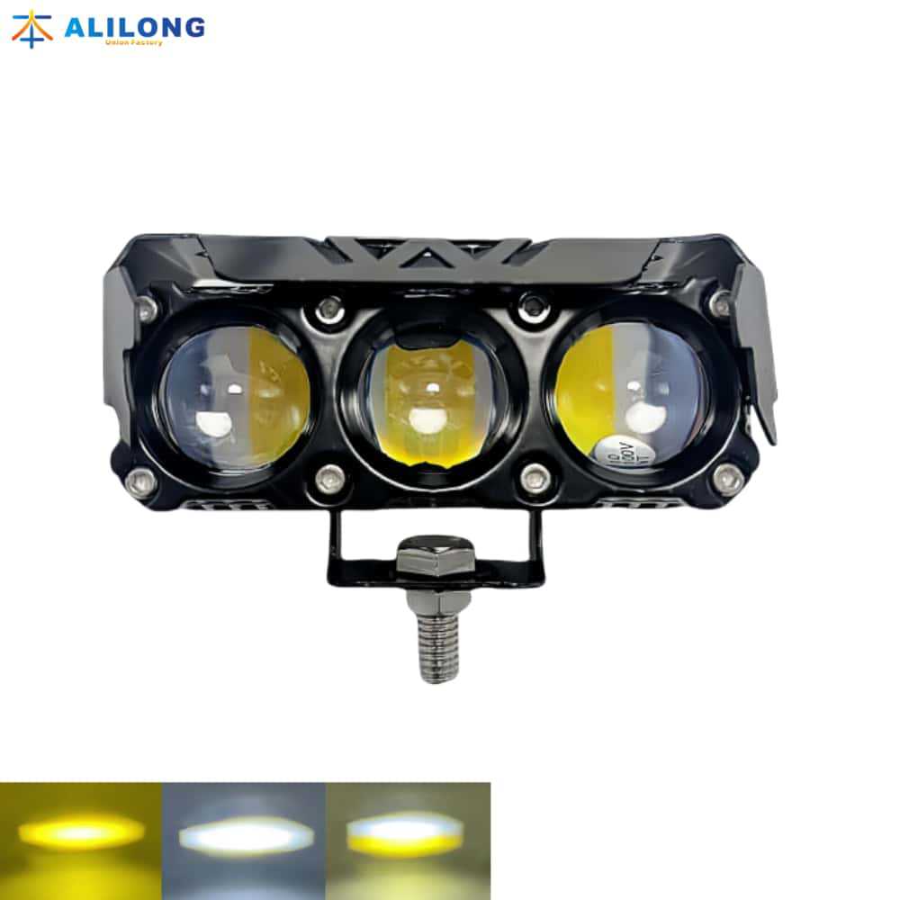 Cross-Border Motorcycle and Electric Vehicle Led Spotlight, Yellow and White Dual-Color External Modified Headlight, Road Paving Headlight