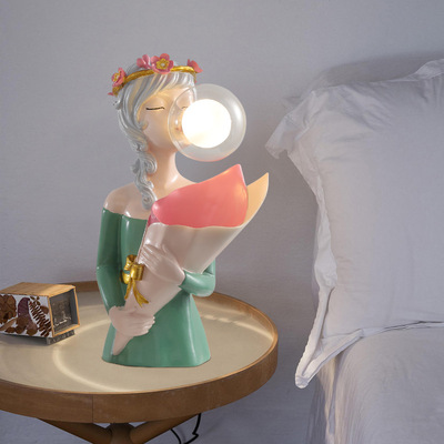 北歐創意女孩泡泡台燈ins臥室床頭溫馨裝飾擺件兒童房間led小夜燈