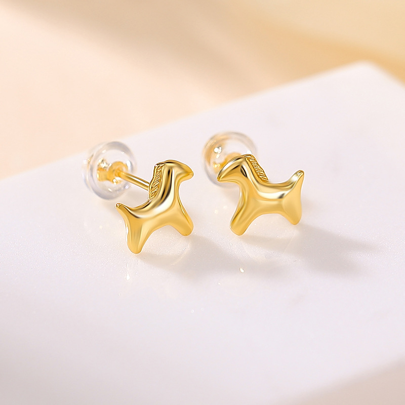 Khuyên tai bạc S925 mạ vàng hình ngựa zodiac dễ thương phong cách Hàn Quốc — Loại bạc