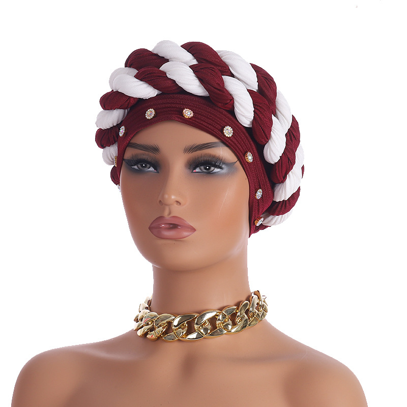 Novi čavli na rubu šešira, dijamantne trake u boji, pletena marama u dvije boje, šešir, pokrivalo za glavu._voghion.com