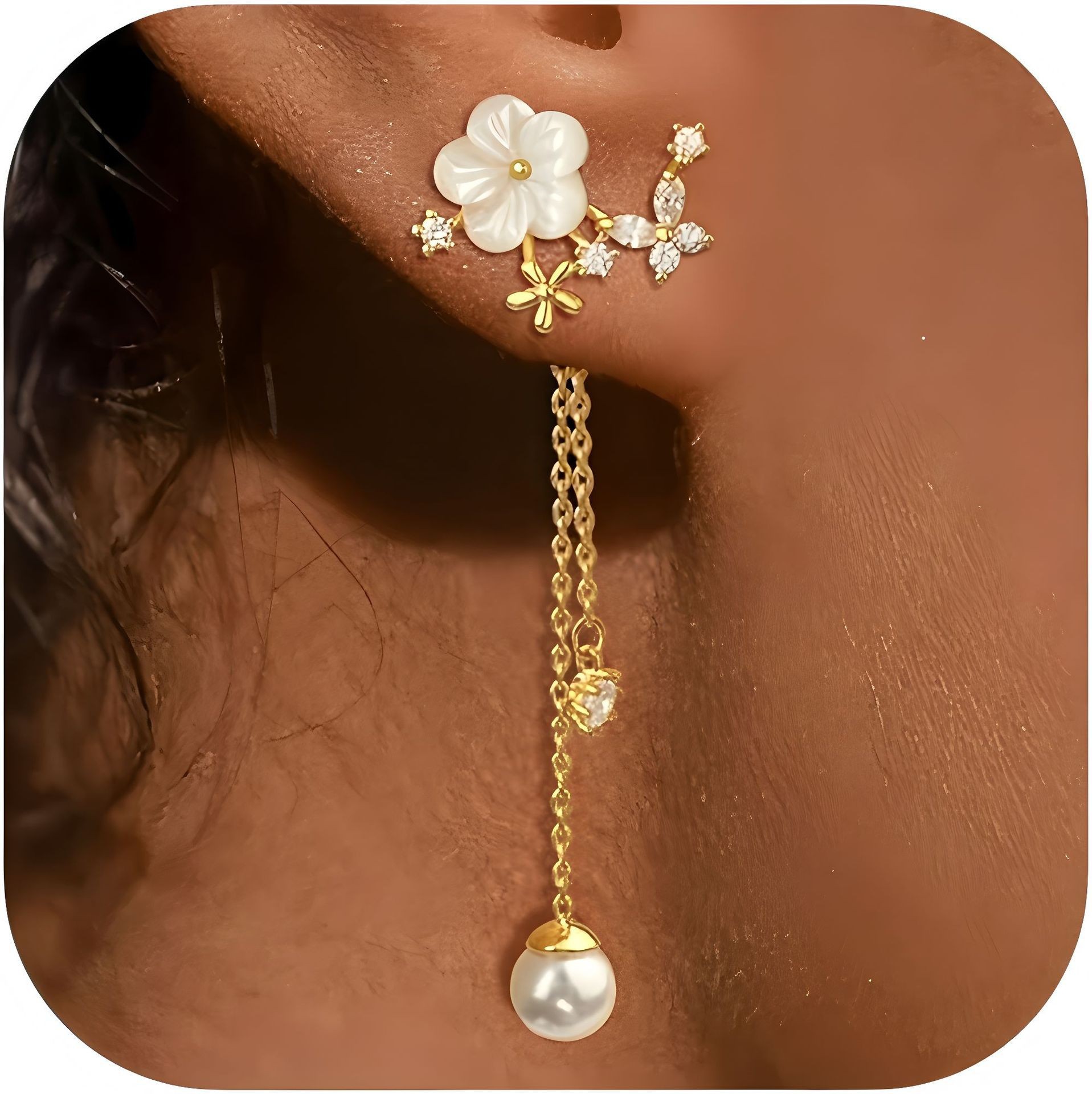 Light Luxury, Artistic, Sweet, Fresh Flowers, Two-Wear Pearl Tassel Earrings, Women's Forest Earrings, Versatile Fashion Earrings