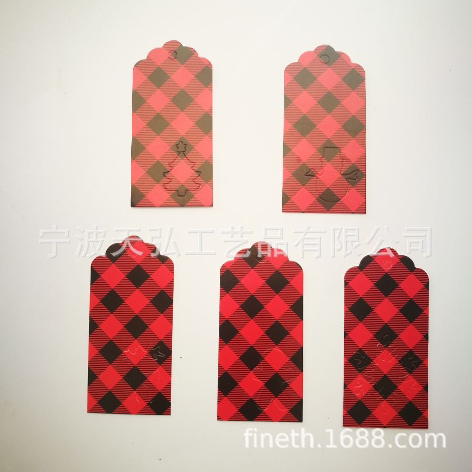 现货格子纹镂空波浪头圣诞组合吊牌 可当天发货防伪卡片个性