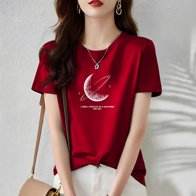 Trendy Fashion Printed Short-Sleeve Pullover T-Shirt for Women with Regular Shoulders, Suitable for Casual Wear or as a Base Layer