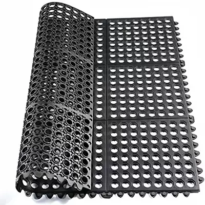 Hotel Restaurant Deck Rubber Anti-Slip Mats with Holes, Oil-Proof and Waterproof Kitchen Floor Mats, Workshop Warehouse Rubber Mats (Avtomobil döşəmə paspasları) - black-909010cm-rubber-weight-5kg-spliced-type